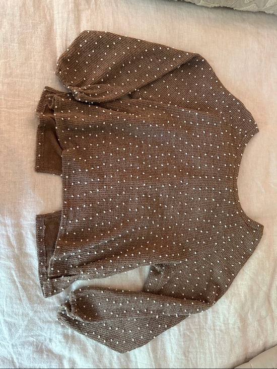 Blu Pepper Sweaters - Blu Pepper Brown Knit Sweater with White Dot Pattern
